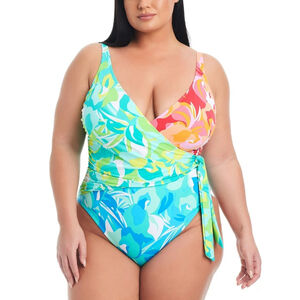 Bleu by Rod Beattie Women's Plus Size 16W Multicolor Surplice Tied Swimsuit NWT